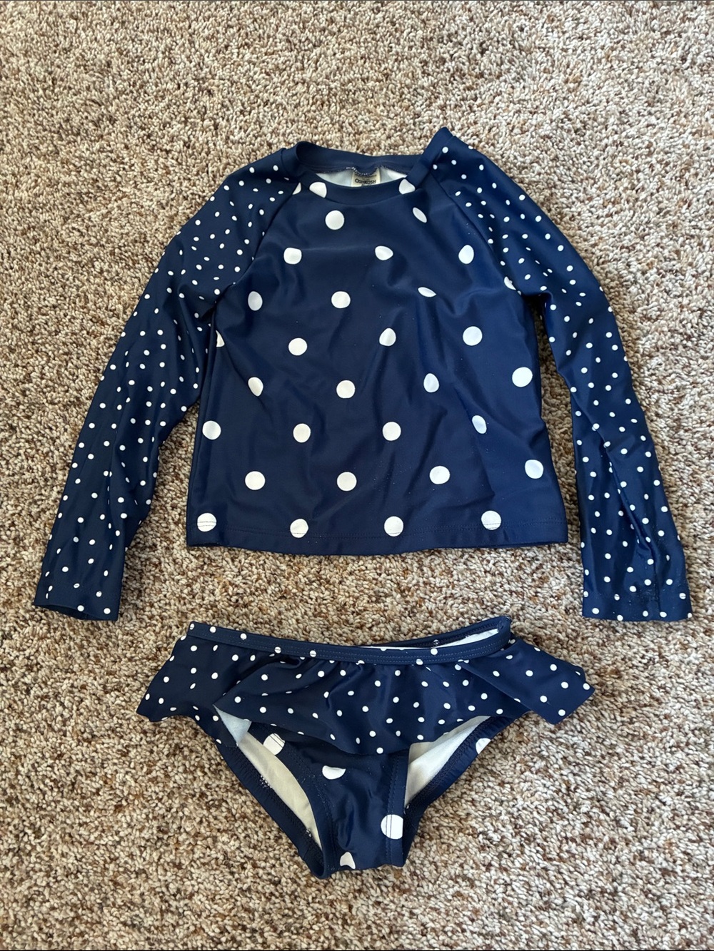 OshKosh B'gosh Navy and White Polka Dot Long Sleeve Swim Set